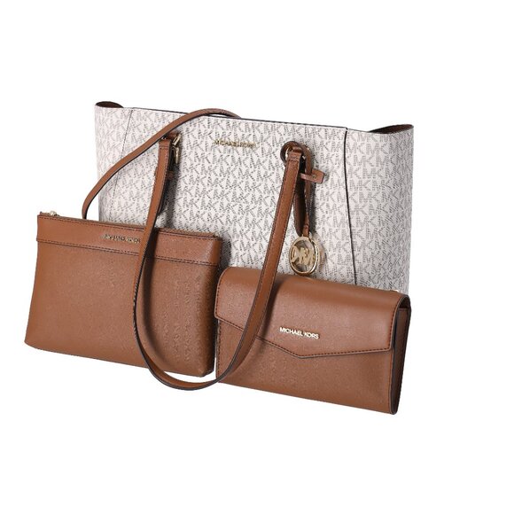 Michael Kors Charlotte Large Leather 3-in-1 Tote Crossbody Handbag Vanilla MK - Picture 3 of 14